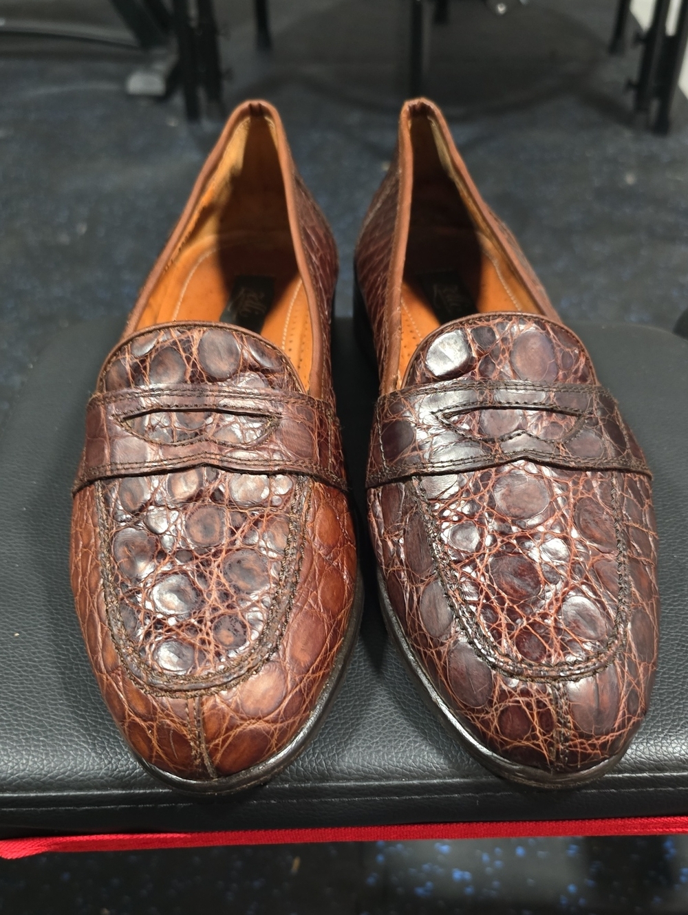 Men's Brown Genuine Crocodile Embossed Leather Slip-On Loafers
